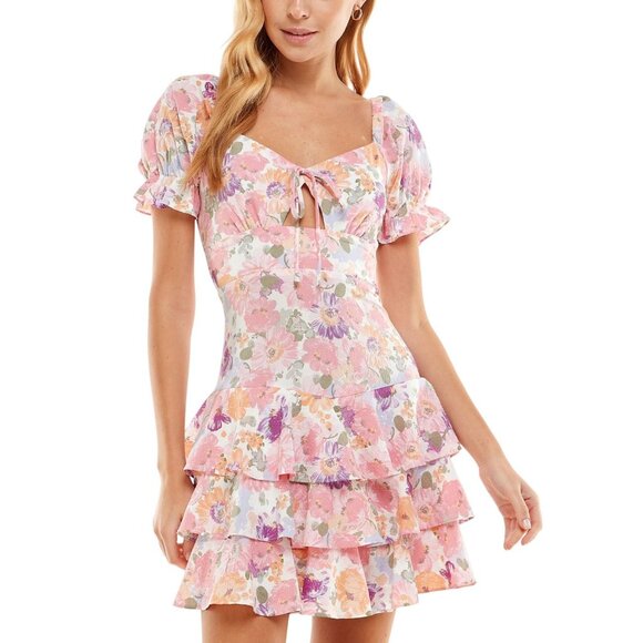 City Studios Dresses & Skirts - NWT City Studios Juniors Tiered Tie-Bodice Dress Pink Multi 3